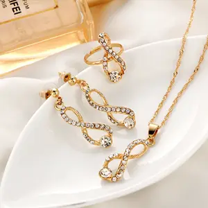 Zircon Infinitely Pendant Necklace Ring Earrings Set Cubic Zirconia Number 8 Jewelry Set For Ladies