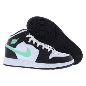 Chaussures de basketball For For 1 Mid Leather GS Blanc Vert Lumineux Noir avec doublure en mesh, logo brodé et lacets - Product Image 4
