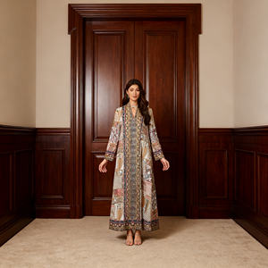 Robe Abaya en Polyester Imprimée Personnalisée de Qualité Supérieure pour Femmes Musulmanes – Fournisseur de Vêtements Élégants en Gros pour Occasions Spéciales - Product Image 1