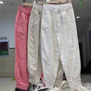 Women's Cotton Linen Trousers Casual Harem Pants Loose Fit Breathable White Rose Pink Heather Color QY-709 - Product Image 2