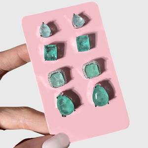 Prata 925 anting-anting kancing zamrud Colombiana sintetis pelat Joyas 925 Al Por mayoret Mujures - Product Image 1