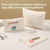 Pochette en toile zippée en gros, sac cosmétique et organisateur DIY avec imprimé dessin animé, étui portable multi-usage pour maquillage et papeterie