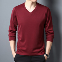 T-shirt décontracté pour homme à manches longues en maille gaufrée, col en V, coupe ajustée, maille texturée, respirant, doux et extensible, pour l'automne