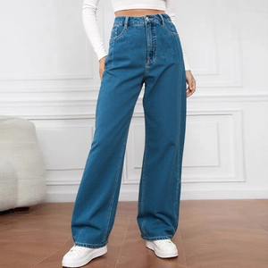 2025 femmes <span class=keywords><strong>taille</strong></span> haute pantalon droit décontracté Stretch <span class=keywords><strong>jean</strong></span> léger lavé Denim vente chaude Design à la mode - Product Image 1