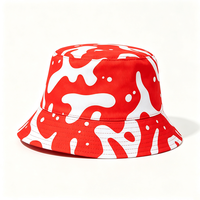 Bob unisexe 100 % polyester toile rouge et blanc imprimé abstrait effet éclaboussures, idéal pour l'été, les activités de plein air, la pêche, les sports et les voyages, protection UV