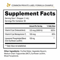 Gouttes de Vitamine D3 K2 Liposomales Végétaliennes avec Porteur MCT, Complément Alimentaire Végétal pour le Soutien Immunitaire, Étiquette Nettoyée, Vente en Gros OEM