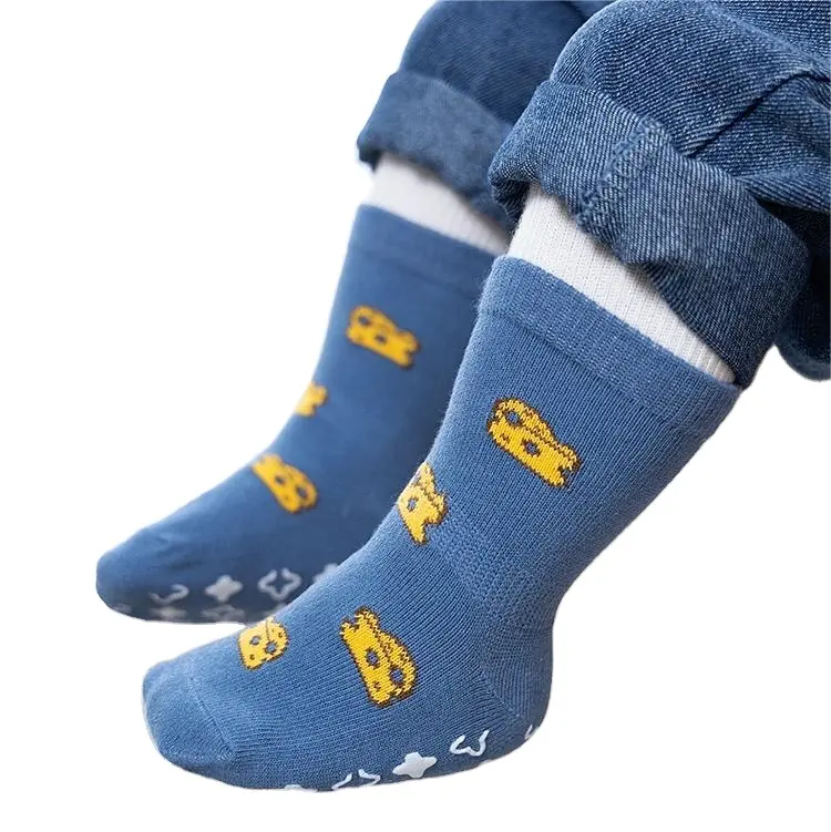 Custom Logo Pattern In-stock Wholesale Cotton Non-slip Cartoon Kids Children Baby Socks Anti-slip Grip Soft Slipper Socks Unisex