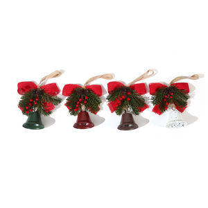 Cross-border wrought iron bell bow red berries pine <b>branches</b> pine cone pendant door hanging Christmas decoration Christmas <b>tree</b> - Product Image 5