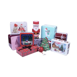 Premium Christmas Tinplate Cookie Tins Set Decorative Cookie Gift Tins Candies Biscuits Treat Boxes Santa Claus Cookie Tin Can