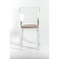 Silla Transparente para Salón Lucienne con Cojín de Cuero Ecológico NABUK Gris Paloma - Diseño Confortable Modelo 15C2014-1