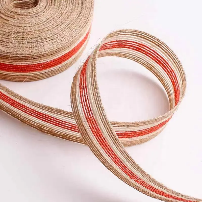 Wholesale Good Price Red Decorative Linen 25mm 1 Inch Wire Burlap Ribbon