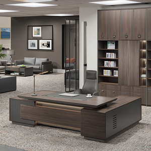 Grand bureau extensible de couleur noyer de luxe léger et de style simple, au design moderne et high-tech, pour le bureau du président - Product Image 5