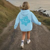 Sweat à capuche bleu clair mignon pour femme, style preppy, motif fleur d'hibiscus, pull respirant en tissu tricoté 320 g/m²