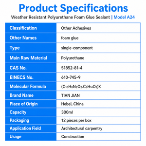 Mastic polyuréthane teinté TIAN JIAN A24 300ml, séchage rapide, adhésif PU monocomposant pour la construction de portes et fenêtres - Product Image 2