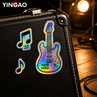 Autocollant holographique personnalisé découpé sur mesure en vinyle, étanche, avec logo personnalisé pour ordinateur portable, étui de guitare, merchandising de groupe, boutique