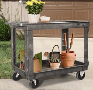 Bulk Order OEM Custom Industrial Service <strong>Trolley</strong> Two Shelf Platform Design Four Wheel <strong>Mobility</strong> Heavy Duty Plastic Handling - Product Image 3