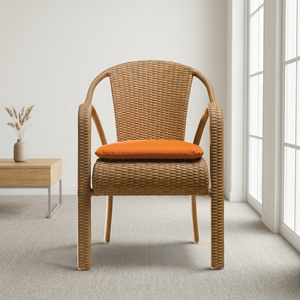 Chaise de jardin contemporaine en rotin avec coussin orange et pieds coniques, mobilier d'extérieur - Product Image 3