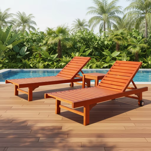 Chaise longue en bois massif durable et imperméable avec roulettes, facile à déplacer, chaise de loisirs d'extérieur pour la plage et les projets de piscine - Product Image 5