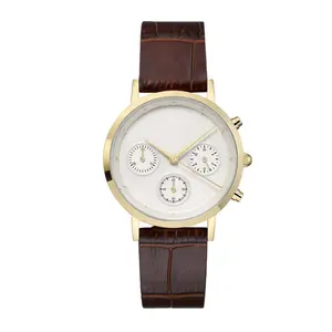 Brown Alligator grain leather watch for ladies Japanese movement Japanese battery