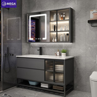 Meuble-lavabo autoportant moderne gris avec grand rangement pour la maison, les hôtels et les projets, personnalisable