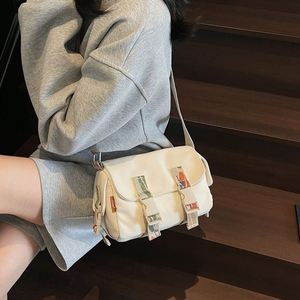 Bolso de Lona Vintage para Mujer con Correas de Color en Bloques, Resistente al Agua, Gran Capacidad, Casual, Bandolera Versátil, Bolso de Hombro - Product Image 2