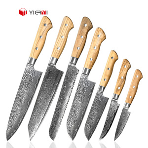Couteaux <span class=keywords><strong>de</strong></span> chef Santoku Kiritsuke en acier Damas 67 pièces, ensemble <span class=keywords><strong>de</strong></span> couteaux <span class=keywords><strong>de</strong></span> cuisine en acier Damas, manche en bois d'olivier - Product Image 2