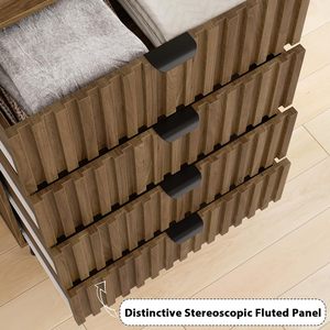 Cómoda de Madera de Nogal con 4 Cajones para Dormitorio, Cajonera con Tiradores Metálicos Anchos, Cómoda de Madera para Armario, Dormitorio - Product Image 3