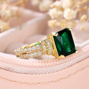 Green Crystal <strong>Square</strong> Stone <strong>Engagement</strong> <strong>Rings</strong> for Women Yellow Gold Color Wedding Band Jewelry May Birthstone Mother's Day Gifts - Product Image 3