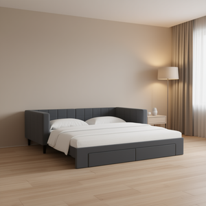 Divano letto grigio scuro 39,4x74,8 pollici con letto estraibile, moderno in pelle PU, dimensioni speciali, mobili per camera da letto - Product Image 2