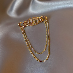 Vente chaude nouveau Style mode or diamant Meta chaîne broche haute qualité diamant-encart fleur broche anti-dérapant Corsage - Product Image 1