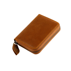 Cartera con tarjetero RFID Crazy Horse, tarjetero pequeño de cuero genuino con cremallera, billetera para hombre - Product Image 4