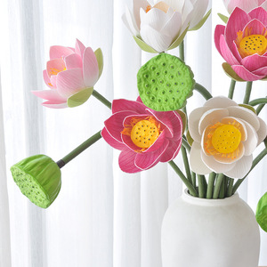 ดอกบัวประดิษฐ์โยชิโนบุ วัสดุ EVA สีขาวชมพู พร้อมฝัก PU ก้านเดี่ยว สำหรับตกแต่งบ่อปลาและตู้ปลา - Product Image 2