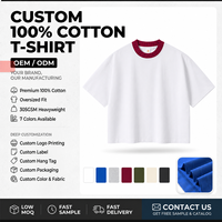 Version été, t-shirt en coton pur, style boxy, col contrasté, patchwork tricoté, t-shirt de haute qualité, 100% coton blanc