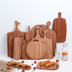 Juego de tablas de cortar de madera natural, bandeja redonda y rectangular para servir carne, pizza, postre, utensilio de cocina de estilo nórdico - Product Image 1