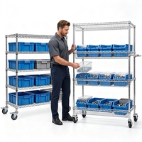 Étagère à 5 niveaux en fil d'acier chromé, robuste, réglable, avec roulettes, protection anti-corrosion