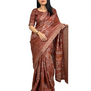 Ethnic Designer <b>Saree</b> for Women Pure Cotton and Silk Linen Rayon Party Wear in Pink and <b>Red</b> Colors Indian Fashioned - Product Image 1