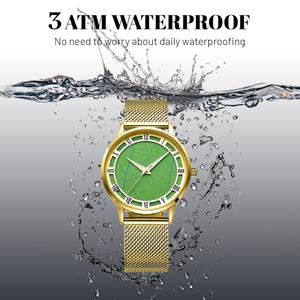 Montre Écologique Verte pour Femme en Acier Inoxydable 36mm avec Cadran Feuille Lumineux, Bracelet en Cuir Résistant à l'Eau, Mouvement Quartz Japonais - Product Image 4