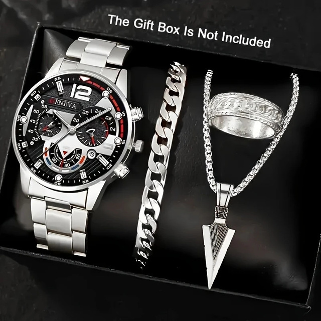 High-end Quartz Analog Watch Set with Glass Dial and Alloy Strap Business-style Minimalist Design for Valentine's Day