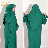 Nouvelle collection 2026 : Ensemble Abaya et Khimar 2 pièces pour femme musulmane, couleur unie, bord à volants, longueur cheville, manches longues, idéal pour la prière