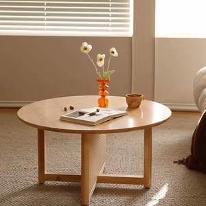 Mesa de Centro de Madera Maciza Redonda, Moderna y Minimalista, para Sala de Estar, con Diseño de Panel Perforado - Product Image 3