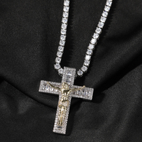Colgante de Cruz de cuerpo de Jesús dorado, joyería de Navidad, baguette, cz, chapado en oro, regalos de joyería