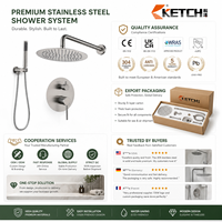 Système de douche moderne en acier inoxydable nickel brossé avec pommeau de douche pluie, douchette à main et mitigeur avec inverseur