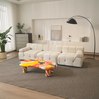 Table basse Voxhome moderne en forme de nuage noir et crème, table centrale en MDF, design de panneau irrégulier pour le mobilier de salon