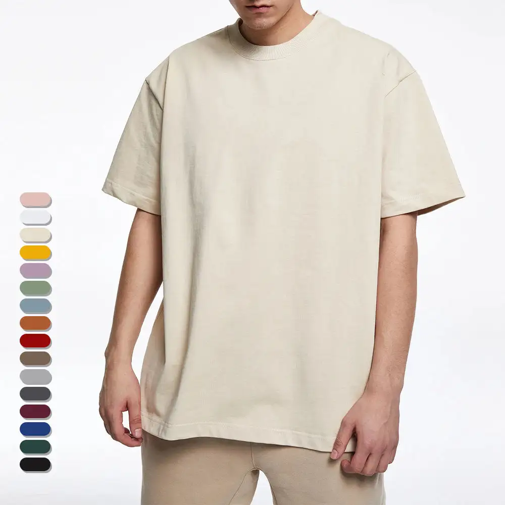Camisetas de algodón pesado para hombres, ropa personalizada de empresa de fabricación, corte y costura, 280gsm, de gran tamaño, con hombros descubiertos