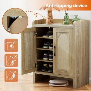 Natural <strong>Rattan</strong> <strong>Shoe</strong> <strong>Storage</strong> Cabinet, Wooden Farmhouse <strong>Shoe</strong> Organizer, Boho Free Standing <strong>Shoe</strong> Rack for Entryway Hallway <strong>Storage</strong> - Product Image 3