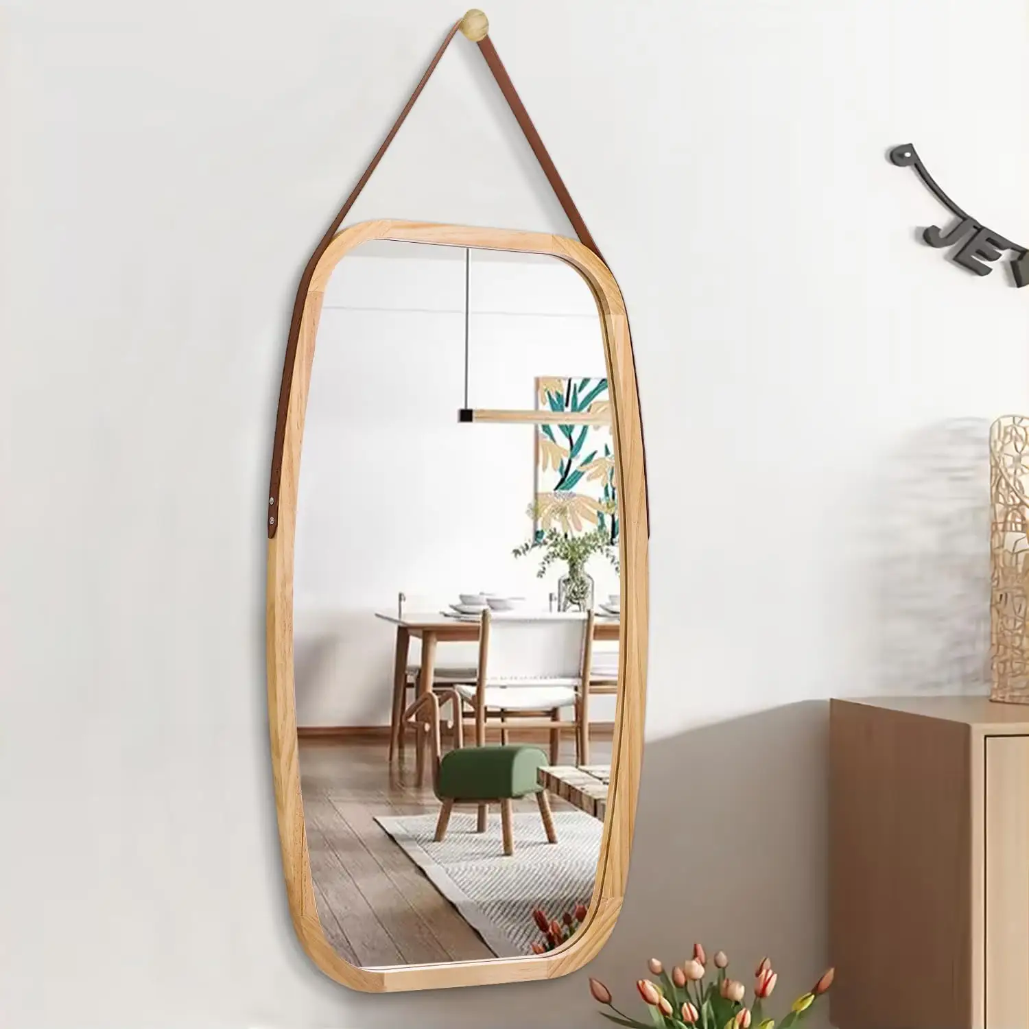 Elegant Full Body Zwart Wit Hang Vierkante Ronde Bamboe Frame Livingroom Glazen Spiegels