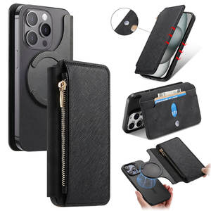 Funda de Cuero Tipo Cartera con Patrón Personalizado para iPhone 16/16 Pro Max Galaxy A14/A15/A35, Carga Inalámbrica, Cierre de Cremallera para Tarjetas - Product Image 1