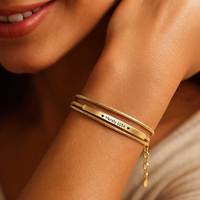 Gelang Rantai Ular Fashion Bahan Stainless Steel Tahan Air, Batang Kosong untuk Ukiran Nama/Huruf Kustom, Hadiah untuk Wanita & Pria
