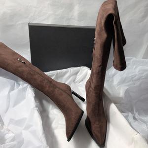 Botas Largas para Mujer, Tacones Altos, Zapatos de Punta, Botas de Invierno de Lujo de Gamuza, Botas Chelsea por Encima de la Rodilla 2025 - Product Image 5