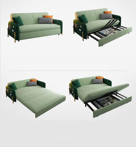 Canapé-lit en velours vert moderne avec chargeur USB, espace de rangement - Product Image 5